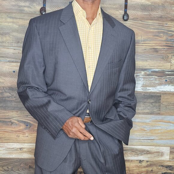 Ralph Lauren 100% Wool Gray Striped Made in Canada Suit 46R X 38W - Picture 5 of 13